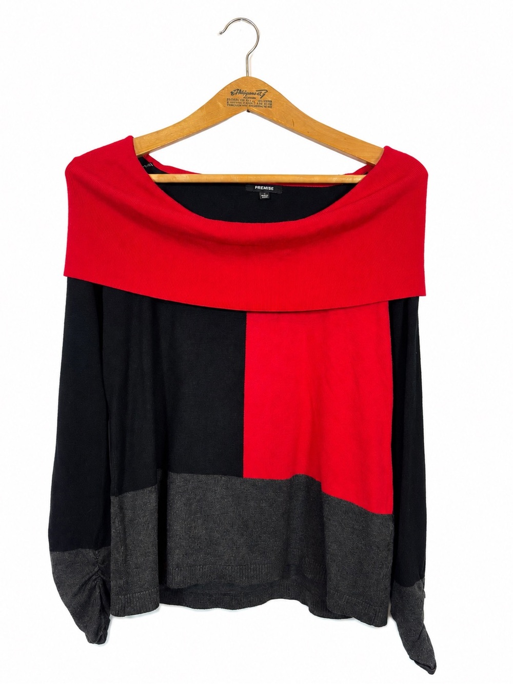 Premise Colorblock Sweater Top Open Shoulder Size L Office Wear Holiday Party